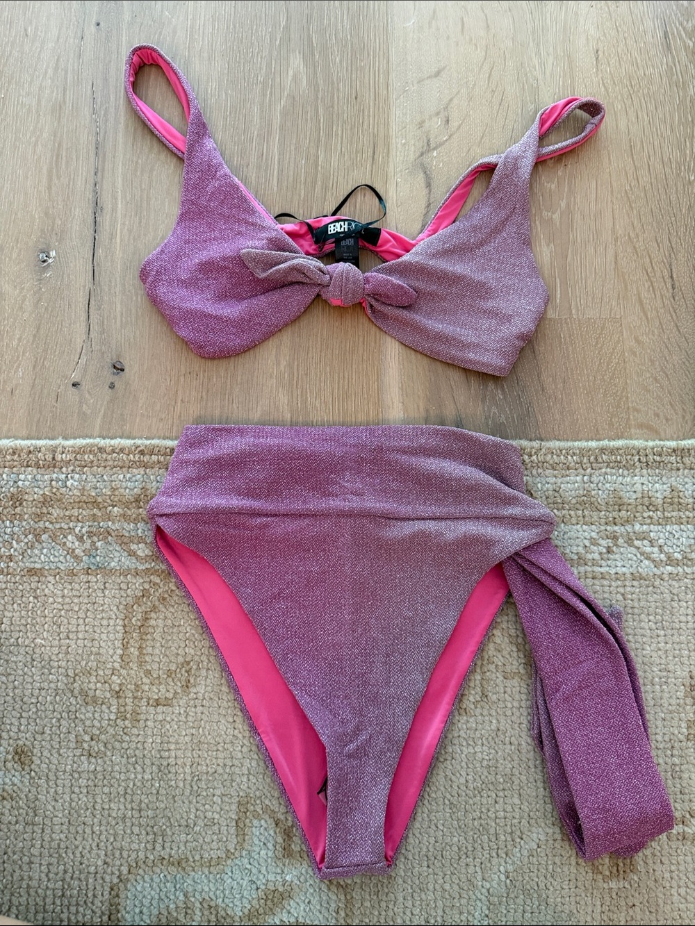 Sparkle Pink High-Waist Bikini Set Beach Riot